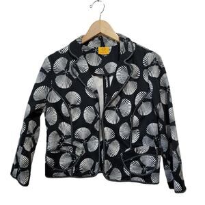 Ruby Rd Womens Black & White Print Shells Abstract Fans Crop Blazer